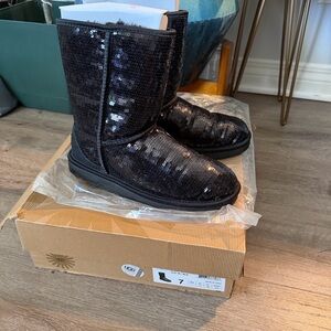 UGG Black Sequin Classic Short Boots